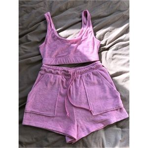 Zara Pink Terry Cloth Crop Tank and Short Set